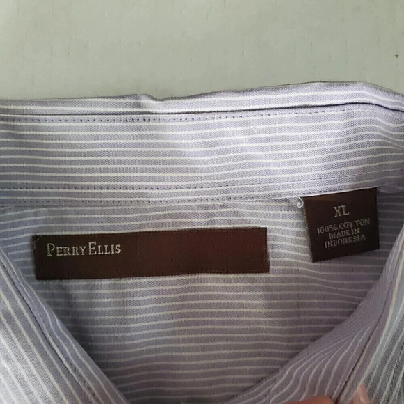 Men's PERRY ELLIS Purple Pinstripe Iced Grape Button-Down SZ XL Extra Large‎ NWT - Picture 4 of 7